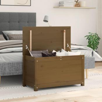 Caja de almacenaje de madera maciza de pino en color marrón miel, dimensiones 80x40x45,5 cm