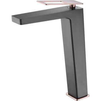 Grifo monomando alto para lavabo Suecia Imex, color negro oro rosa