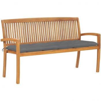 Stackable Garden Bench with Cushion 62.6 Solid Teak Wood