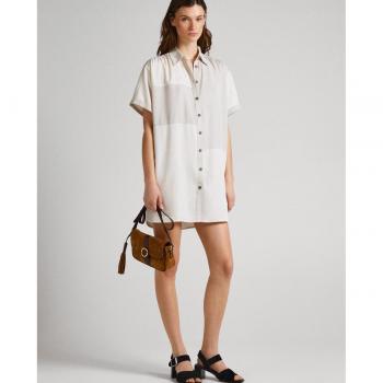 Pepe Jeans Fibie Vestido Corto Beige de Tencel con Cuello Camisero para Mujer