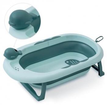 Bañera Plegable para Bebé Interbaby Verde 80x47x21 cm con Taza para Enjuague, Antideslizante y Tapón Hermético, Portátil y Fácil de Guardar