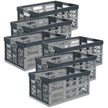 Set de 6 Cajas Plegables Profesionales Ben de 45 L en Polipropileno, Gris Antracita