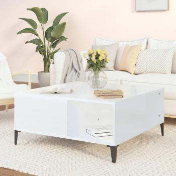 Mesa de centro madera contrachapada 80x80x36,5 cm Blanco brillo - Mesita de Salón o Comedor o Auxiliar - VidaXL