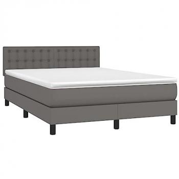 Cama box spring colchón y LED cuero sintético gris 140x190 cm