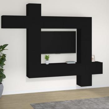 Set de Muebles para TV 9 Piezas en Madera Contrachapada Negra, Diseño Modular y Amplio Espacio de Almacenamiento