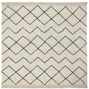 Alfombra de algodón beige y negro 200 x 200 cm patrón geométrico minimalista con flecos