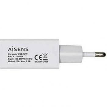 AISENS - A110-0404 - Cargador USB 10W, 5V/2A para Cargar movil, Tablet pc, Smart Phone, cámara, Video Consola etc, Blanco