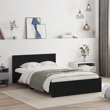 Cama con cabecero negro 120x200 cm, estructura de cama robusta, diseño moderno, punta redonda en los bordes para mayor seguridad