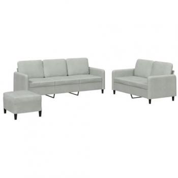 Juego de sofás 3 piezas terciopelo gris claro vidaXL, incluye asientos con reposabrazos, sillones de televisión relax, tapizados para salón hogar