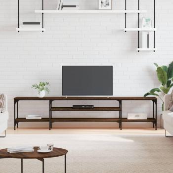 Mueble TV de madera ingeniería y hierro marrón roble 201x35x45 cm vidaXL