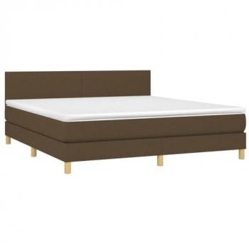 Cama box spring con colchón viscoelástico de espuma, protector, muelles ensacados, adaptable, acolchado reversible, tela marrón oscuro 180x200 cm