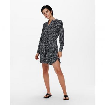 Vestido corto camisero floral negro para mujer