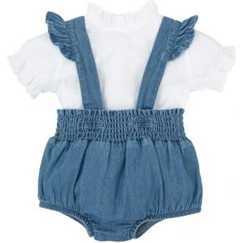 Conjunto de bebé niña en camisa y short vaquero con tirantes