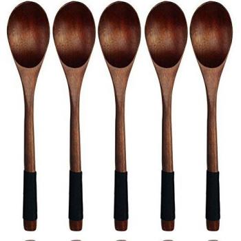 AOOSY Juego de cucharas de madera Juego de 5 cucharas de mango largo Janpanese Nanmu Wood Rice Soup Table Mixing Cooking Spoons para la cena de la cena Juego de vajilla de almuerzo