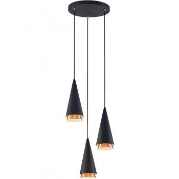 Lámpara colgante Naoh de Lucande, redonda, 3 luces, color negro, fabricada en metal, diseño moderno, adecuada para salón y comedor, con casquillos E27