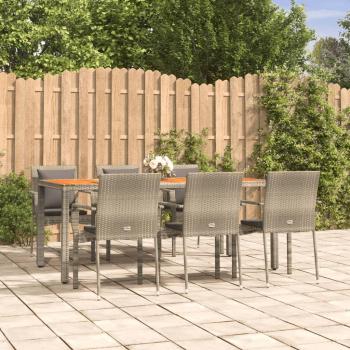 7-Piece Garden Dining Set with Grey Poly Rattan Cushions