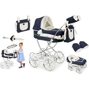 Coche de Muñecas con Capota Marina y Bolso, Dimensiones 42x72x93 cm - ARIAS