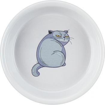 Comedero de Cerámica Trixie para Gatos con Ilustración, 250 ml, 13 cm de Diámetro - Gris