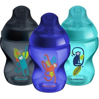 Tommee Tippee Closer to Nature 3-Pack 260ml Bottles with Breast-like Teat and Anti-Colic Valve Blue