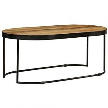 vidaXL Madera Mango Maciza Mesa Centro Ovalada Acero 110 cm Decoración Salón