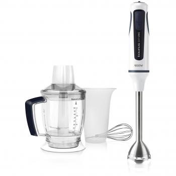 Taurus Bapi Unic 1000 plus Inox - Batidora de mano, 1000 W, 20 velocidades y Turbo, cuchillas de acero inoxidable, antisalpicaduras, jarra picadora, emulsionador y vaso medidor, color blanco y violeta