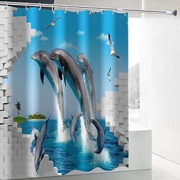JOVEGSRVA Cortinas de ducha con diseño de delfín, impermeables, 180 x 180 cm