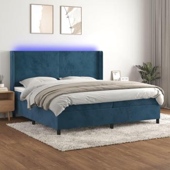 Cama box spring suave con colchón y LED azul oscuro 200x200 cm Vidaxl