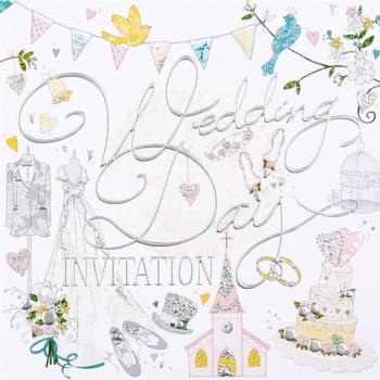 Invitación de la boda Simon Elvin, con los sobres, los corazones púrpuras y de plata, 6 piezas