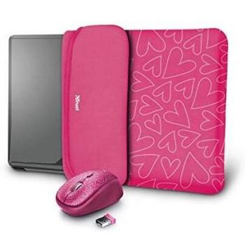 Trust Yvo - Paquete de Viaje 2 en 1: Funda y ratón inalámbrico, Color Rosado