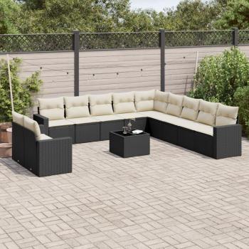 12-Piece Black Poly Rattan Garden Sofa Set with Cushions