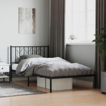 Estructura de cama sin colchón con cabecero de metal negro 107x203 cm