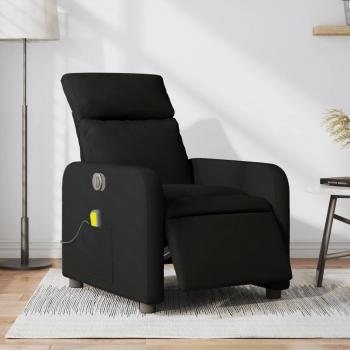 Silla de masaje reclinable eléctrica negra en tela con función de masaje, diseño ergonómico, reposabrazos acolchados, base estable, tapizado en tela suave y fácil de limpiar