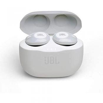 JBL Tune 120 - Auriculares inalámbricos con Bluetooth y JBL Pure Bass Sound, 16 h de música continua y estuche de carga inteligente, blanco