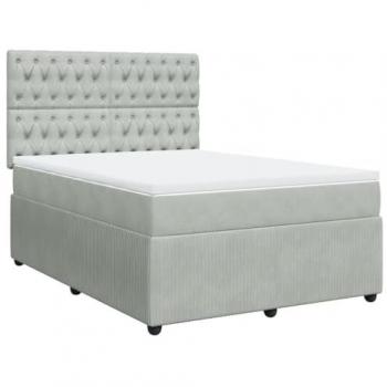 Cama Box Spring con colchón de terciopelo gris claro 160x200 cm