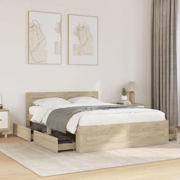 Cama con cabecero de madera de ingeniería roble Sonoma 140x200 cm Marrón