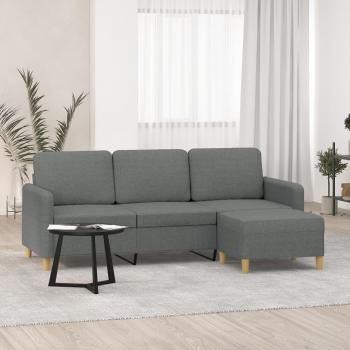 Dark Grey Fabric 3-Seater Sofa with Footstool 70.9