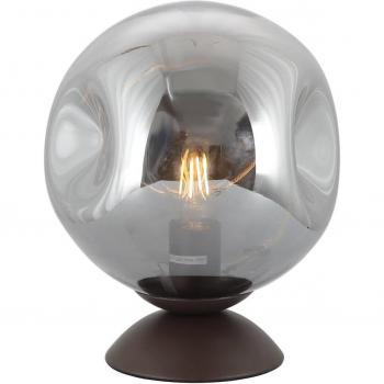 Lámpara de mesa Lindby Valentina, E27, gris humo, cristal, Ø 25 cm, diseño marrón hecho de metal para pasillos (1 llama)