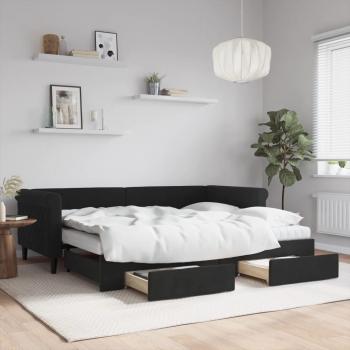 Sofá cama nido extraíble con cajones en terciopelo negro 90x200 cm
