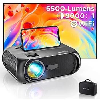 Bomaker Proyector WiFi, 1080P Nativo Full HD 6500 Lúmenes Proyector Portátil, 300 Duplicar Pantalla 720p Nativo Mini Proyector Inalámbrico Cine en Casa para Android/iPhone Smartphone iPad S5