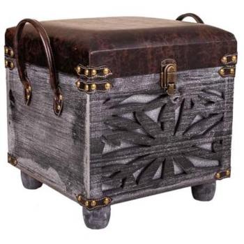 Taburete Cajón de Madera y Polipiel Marrón 35 x 40 x 35 cm