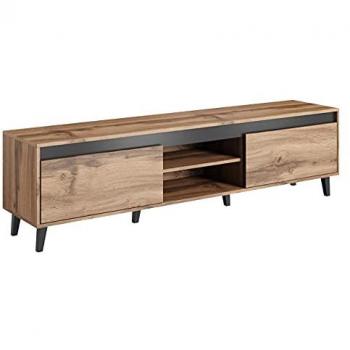Mueble TV Charlotte 193, 170x49x38cm, con 2 puertas y estantes, acabado Wotan/Antracita