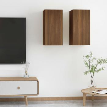 Mueble TV 2 piezas Roble Marrón 30,5x30x60 cm madera multicapa contrachapado