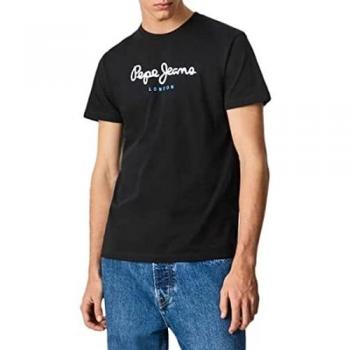 Pepe Jeans Eggo Men's Black T-Shirt with Blue Letters, Regular Fit, Short Sleeve