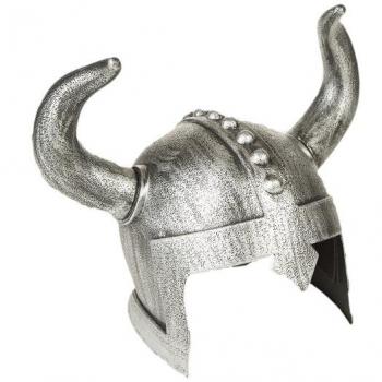 Casco de Vikingo plateado con Cuernos Doblados
