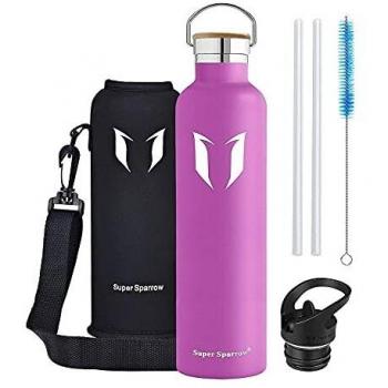 Super Sparrow Botella de Agua aislada al vacío de Acero Inoxidable, diseño de Pared Doble, Boca estándar - 750ml - Eco Friendly & BPA Gratis - para Correr, Gimnasio, Yoga, Ciclismo
