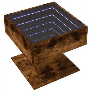 Mesa de centro con LED de madera ingeniería roble ahumado 50x50x45cm