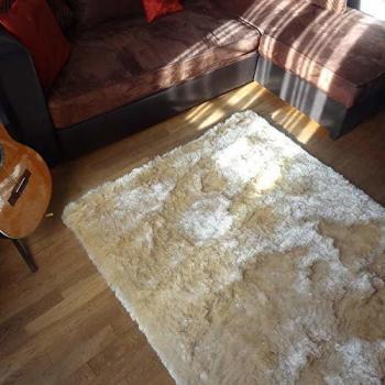 Alfombra Shaggy Redonda 100cm Hecha a Mano Color Crema, Apto para Habitaciones, Libre de AZO