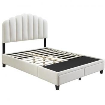 Cama 160 x 200 cm con cajones de terciopelo en color marfil - Modelo ILISIO