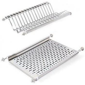EMUCA - Escurridor de Platos y Vasos para Muebles de Cocina de 50 cm de Ancho, Anchura Interior módulo 435-470mm, Acero Inoxidable 