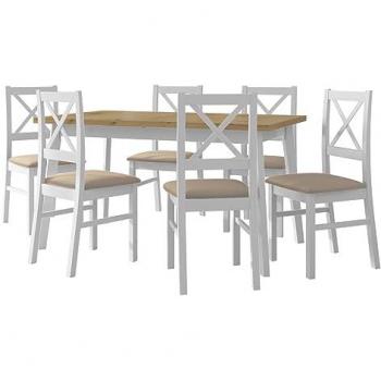 Conjunto de comedor Victorville 297, Rovere Artisan + Blanco, 6 asientos, 75x80x140 cm